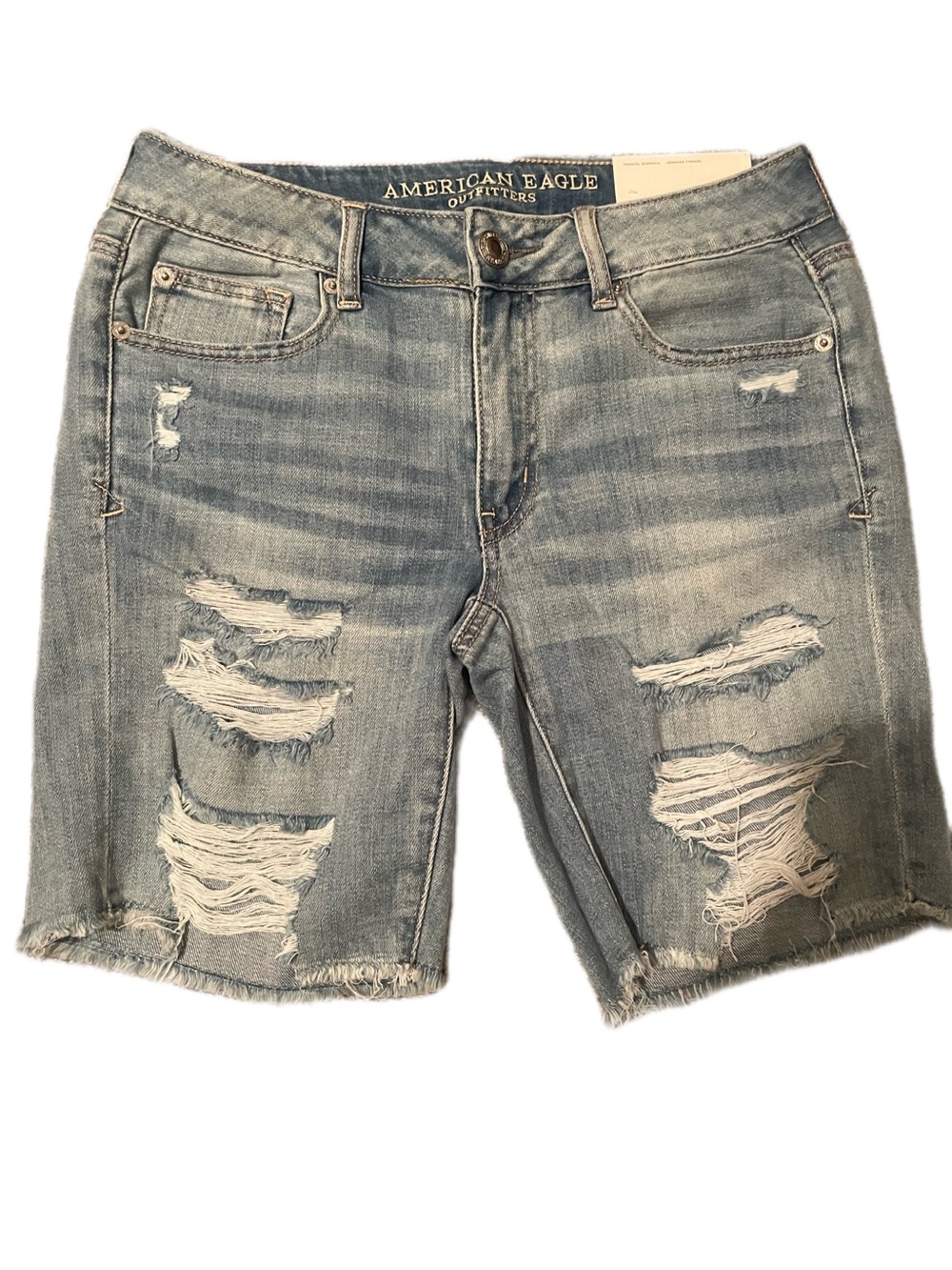 American Eagle Light Blue Denim Shorts with Raw Edge